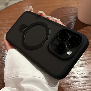 TEMU 럭셔리 마그네틱 스탠드 아머 충격 방지 무선 충전 휴대폰 케이스, iPhone 11/12/13/14/15/16/17 Pro Max Air Plus 호환, 하드 PC 후면 및 메탈 스탠드 특징.