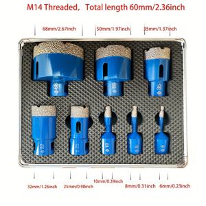 TEMU 벽돌, 콘크리트, 슬래그 블록, 화강암, 석영, 세라믹, 타일 및 조리대 절단을 위한 강력한 홀 소, 습식 및 건식 이중 사용 디자인, M14 나사산 연결 및 절단 깊이 1-3/8인치 특징.