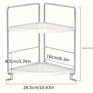 TEMU 간편한 수납을 위한 다층 코너 선반, 이중 레이어 테이블탑 철제 랙이 특징이며, 욕실의 화장품 정리를 위한 조직에 적합하며 코너에 잘 맞습니다.|욕실선반|향수|화장품정리함