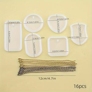 TEMU 16개 DIY 에폭시 레진 몰드 세트 - 쿼드, 라운드, 오벌, 하트 모양 실리콘 몰드 포함, 주얼리 주조 및 펜던트 태그용
