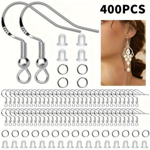 TEMU 400개 저자극 귀걸이 제작 키트 (925 실버 도금 귀걸이 바늘 100개/50쌍, 점프 링 100개, 투명 뒷면 200개 포함) - 공예, 귀걸이 제작 용품, 공예 필수품, 세련된 메탈릭 엔드의 내구성 있는 구리 재료