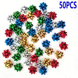 TEMU 50개 1인치(2.5cm) 전기도금된 밝은 별 꽃, 반짝이는 효과의 리본 및 리본매듭, 고급 별 리본매듭 세트, 크리스마스 별 리본매듭, 다섯 가지 색상 혼합, 자체 접착, 크리스마스, 발렌타인데이, 부활절 및 일상 선물 포장 장식, 결혼식 파티 실내외 장식, 사탕 선물 상자 장식, 생일 및 휴일 선물 장식 별 리본매듭