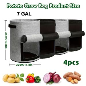 TEMU 2/4/6팩 감자 재배용 플랩 포트: 7갤런(약 25리터) 10갤런(약 35.7리터) 손잡이와 수확창이 있는 화분, 감자/토마토/채소 재배용, 블랙 & 그레이 실외 및 정원용