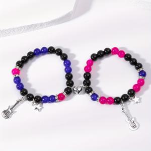 TEMU 스타 기타 Y2k 유리 구슬 팔찌 2개, 커플 펜타그램 주얼리, 남성을 위한 커플 팔찌, 데이 선물