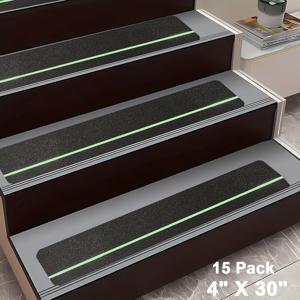 TEMU 외부 계단용 15개의 비끌림 방지 스티커, 4x30인치, 검정색 녹색 사전 절단 80 그릿 방지 슬립 그립 테이프, 비끌림 방지 트랙션 접착제 계단 , 계단, 스케이트보드 및 데크용 중량용 비끌림 스티커