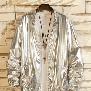 TEMU 남성용 무대 공연 패션 파티 나이트클럽 스타일, 골드 포일 재킷 (골드, 은, 보라색)