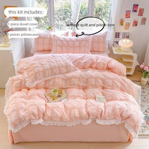 TEMU 레이스 침구 세트 3피스 체크무늬 이불 커버 및 베개 커버|베개커버|이불