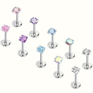 TEMU 컬러풀 스파클링 큐빅 지르코니아가 있는 우아한 립 링 10개 세트 - 여성용 스테인리스 스틸 연골 & 헬릭스 피어싱 스터드