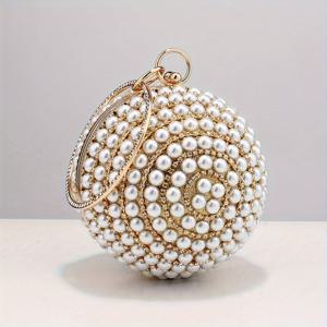TEMU 진주 장식 веч저가, 반짝이는 글래머러스 라인스톤 볼 핸드백, 아름다운 여성용 클러치 지갑, 결혼식, 프롬 파티, 저녁 식사/밴ケット을 위한 최고의 선물로