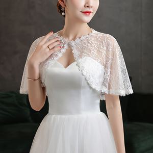 TEMU PJ-002 여성 레이스 숏 브라이덜 숄, 다용도 경량 케이프, 신부 웨딩 드레스 액세서리