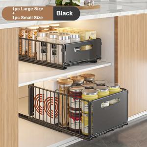 TEMU 1/2개 수납 서랍형 정리함, 금속 소재 슬라이드형 수납장, 대용량 단층 수납 홀더, 주방 및 식당 카운터용, 주방 정리 및 수납, 주방 액세서리