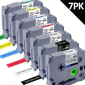 TEMU PT-H110, PT-D200, PT-D210, PT-D220 호환 7롤 브라더 라벨 프린터 테이프, 12mm 0.47mm 라미네이트 컬러 리본, P-Touch 및 모델 PT-D400/1180/1280/1890/2040 호환