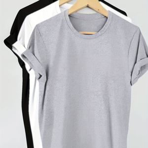 TEMU 여성용 플러스 사이즈 3팩 캐주얼 티셔츠 - 단색, 라운드 넥, 반팔, 부드러운 소재, 약간의 신축성