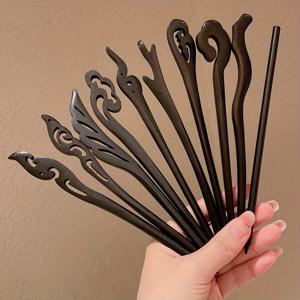 TEMU 10개 빈티지 스타일 블랙 레진 헤어 스틱, 여성용 우아한 나무 머리핀, 무향, 편안한 텍스처 헤어에 이상적, 전통 중국 한푸 및 청삼 액세서리와 함께, 헤어 액세서리