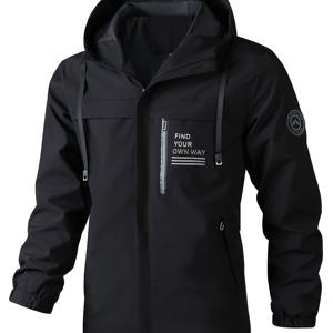 TEMU 남성용 스타일리시 캐주얼 재킷 (봄/가을용), 루즈핏 후드 디자인, 야외 활동에 적합.