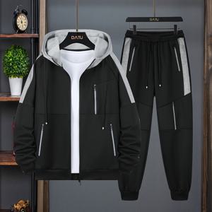 TEMU 클래식 남성 스포츠 투피스 세트 (풀 지퍼 후드티 및 조거 팬츠 포함), 운동 및 러닝에 적합.