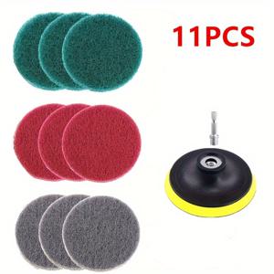 TEMU 전동 드릴용 11개 섬유 광택 디스크 세트 (타일 스크러버 청소 키트 및 가정용 청소용 파워 브러시 세트 포함, 드릴 부착 장치 포함)