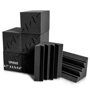 TEMU 12개 화염 저항성 베이스 트랩 방음 폼, 4.7x4.7x9.4 인치 - 벽 모서리용 음향 폼, 접착제 없는 유형, 홈 스튜디오 및 녹음 스튜디오 소음 감소에 이상적, 스튜디오 음향 처리 | 웨지 패턴 디자인 | 다목적 소음 감소, 음향 방음