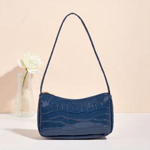 TEMU 여성용 우아한 골든 크로커다일 패턴 숄더백 - 시크한 메탈릭 언더암 바게트, 일상 사용 및 어머니의 날 선물에 이상적, 크로커다일 퍼스