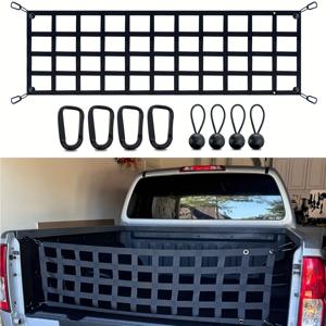 TEMU 픽업 트럭 침대용 테일게이트 넷 - 풀 사이즈 트럭 60'' X 18'' 용 카고 트럭 침대 디바이더 (블랙) - 쉐비, 포드, 타코마, 토요타, 램에 맞는 메쉬 테일 게이트