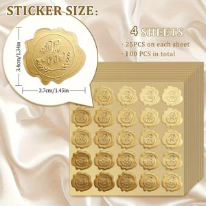 TEMU 100개 골든 엠보싱 러브 왁스 씰 스티커 - 결혼식 초대장, 파티 선물 및 선물 포장용 자체 접착 호일 봉투 라벨|실링왁스
