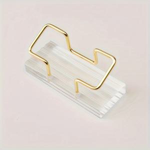 TEMU 골드 메탈 베이스가 있는 우아한 아크릴 명함 거치대 - 초대장 및 이벤트용 투명 PMMA 데스크탑 디스플레이 스탠드, 사무실 필수품 - 1팩, 사무실 장식