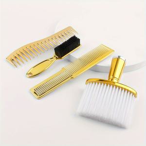 TEMU 4 Electroplated 골드 빗 브러쉬 세트, 이발기 클리퍼 빗, 플랫 탑 헤어컷 빗, 헤어 스위핑 남성용 수염 브러쉬, 큰 이빨 스타일링 빗, 미용 빗, 다기능 도구 클리닝 브러쉬