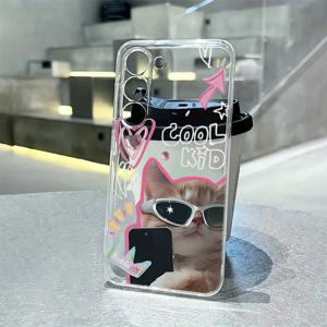 TEMU 폰 케이스: 스타일리시 캣 디자인 갤럭시 A54/A53/A52 (A52S)/A34(5G)/A32(5G)/A14(5G)/A13 5G/A12/A04S/S10+/S21/S21U/S21+/S22/S22+/S22U/S23/S23+/S23U 및 S24 시리즈 A15/A35(5G)/A55(5G) 호환 투명 에지 폰 케이스