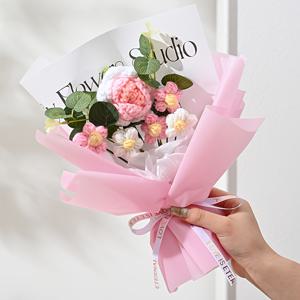 TEMU 1개 수제 손으로 짠 부케 선물백 포함 - 생일, 발렌타인데이, 선생님 선물, 봄 테이블 센터피스, 책상 & 웨딩/장식용 리얼리스틱 종이 꽃 장식