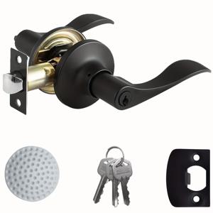 TEMU 1개 헤비듀티 스테인리스 스틸 도어 핸들 잠금 세트 및 열쇠 - 실내, 외부, 게스트룸, 욕실 및 프라이버시 도어용 슬릭 블랙 & 골든 마감 - 설치 하드웨어 포함, 홈용 도어 잠금장치|방문손잡이