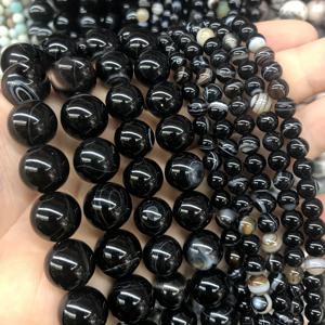 TEMU 천연 블랙 오닉스 아게이트 스톤 비즈 - 4/6/8/10mm 라운드 보석, 화이트/그레이/베이지 대리석 무늬 & 블랙 밴드 패턴 DIY 주얼리 만들기, 팔찌, 목걸이용 연마 천연 아게이트 비즈 (대리석 같은 맥)