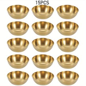 TEMU 3/5/15개 고급 골든 소스 접시, 스테인리스 스틸 미니 개인 소스 접시 및 젓가락, 라운드 조미료 접시, 스시/ 멕시코 토르티야/ 튀긴 감자, 접시, 델리 플래터 액세서리, 크리스마스/ 추수 감사절/ 새해/ 파티/ 버퍼/ 서비스 용품