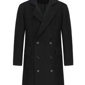 TEMU 남성용 캐주얼 엘레강스 더블 브레스트 트렌치 코트 (벨벳 혼방), 라펠 디자인, 덮개형 포켓, 가을/겨울 스타일리시 비즈니스룩에 적합