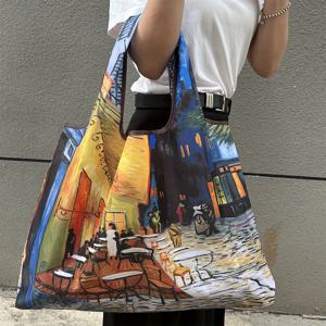 TEMU 지오메트릭 패턴이 있는 캐주얼 나일론 캔버스 토트 백, 접이식 디자인, 닫힘 없음, 기계 세탁 가능, 혼합 색상, 위치 프린팅, 고정 어깨 스트랩, 언라이닝, 엣지 페인트 없음|토트백