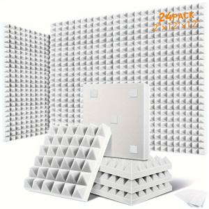 TEMU 12개, 24개 - 2 x 12 x 12인치 자체 접착 방음 폼 패널, 빠른 확장 음향 패널, 디자인 방음 벽 패널로 소리를 흡수하고 반향을 제거합니다