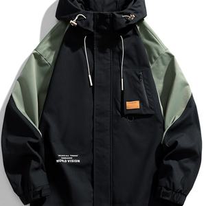 TEMU 남성용 후드 패치워크 캐주얼 작업복 재킷