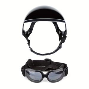 TEMU 애완견 헬멧 및 고글 세트 - UV선, 바람, 먼지로부터 보호하는 조절 가능한 나일론 스트랩 강아지 안경. 귀 구멍이 있는 애완견 헬멧은 강아지와 고양이의 야외 여행에 적합합니다.