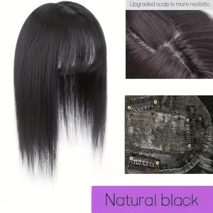 TEMU 우아한 여성용 클립인 헤어 토퍼, 앞머리 포함 - 10인치 & 14인치 직선 합성 섬유, 열에 강한, 보이지 않는 3D 캡 디자인