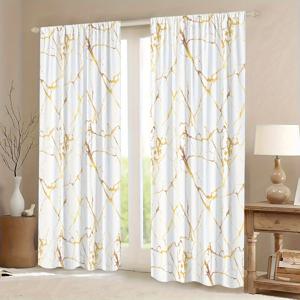 TEMU 거실용 북유럽 스타일 고급 골드 포일 마블 디지털 프린트 포켓 커튼 2개 세트, 실내외 사용 가능 반투명, 침실 및 거실 가구 장식에 적합.