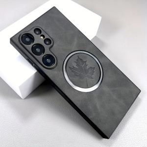 TEMU 휴대폰 케이스 - 삼성 S25, S24, S23, S22, S21 및 Note 20 Ultra Plus용으로 디자인된 인조 가죽 케이스는 Magsafe 무선 충전과 호환됩니다. 부드럽고 피부와 같은 느낌이며 빈티지 메이플 잎 디자인을 특징으로 합니다.|휴대폰케이스|S21케이스|S22케이스
