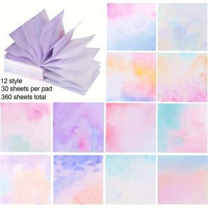 TEMU 12 패드 팝업 스티키 노트 3x3인치 - 귀여운 그라데이션 수채화 디자인, 초강력 접착 자체 스틱 메모 패드 (패드당 30장) 홈 오피스, 저널링, 플래너용 - 파스텔 색상, 고품질 종이, 노트 패드