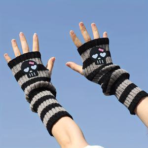 TEMU 스컬 & 하트 자수 아머워머 - 블랙 퍼플 여성용 긴 커프 액세서리, 고딕 패션, 캐주얼 및 파티용 (손세탁 전용)