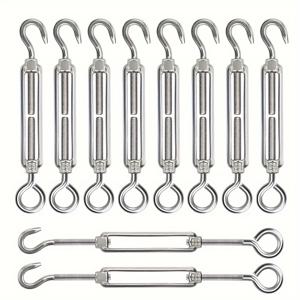 TEMU 텐 M6 터ンバ클 로프 텐셔너, 조절 가능한 후크와 아이가 특징이며, 차양 텐셔닝 시스템 및 정원 와이어 울타리용으로 설계되었습니다.