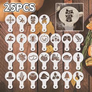 TEMU 25개 커피 스텐실 DIY 화려한 커피 프린팅 모델 폼 스프레이 케이크 스텐실 커피 드로잉 카푸치노 몰드 생일 케이크 스텐실 할로윈 크리스마스 쿠키 커피 스텐실 템플릿 라떼 아트 페인팅 재사용 가능한 베이킹 파우더 체 도구, 디저트 장식,예술적 템플릿,창의적인 패턴,내구성 있는 플라스틱,재사용 가능한 재료,베이킹 도구,커피 애호가들