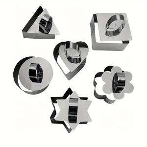 TEMU 푸셔가 있는 6개 스테인리스 스틸 케이크 링 몰드 세트 - 베이킹, 퐁당 및 치즈케이크용 다용도 디저트 & 무스 몰드 - 하트, 라운드 & 사각 모양 포함 - 할로윈, 크리스마스, 이스터, 추수감사절 등 휴일에 완벽한 케이크 장식 용품