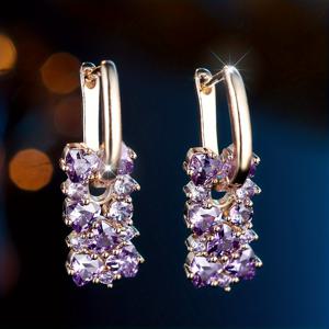 TEMU 고급스러운 보라색 큐빅 지르코니아 후프 귀걸이, 14K 금도금, 우아한 여성용 이브닝 웨딩 파티 주얼리, 데일리, 합성 , 구리 귀바늘, 패셔너블하고 로맨틱한 디자인