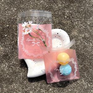 TEMU 핑크색 사각 선물 포장용 OPP 지퍼백 100개 세트 - 귀여운 리본 프린트 기념품 밀봉 백, 대량 결혼식 장식