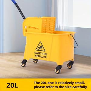 TEMU 20리터 수동 프레스 바닥 청소 카트와 함께하는 노란 상업용 통통이, 가정, 학교, 호텔, 쇼핑 센터용 물 짜는 기능이 있는 청소 통통이 - 거실, 침실, 욕실, 주방 청소용 튼튼한 플라스틱 청소 통통이