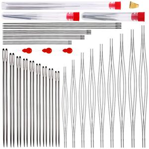 TEMU 54개 세트: 16pcs 롱스트레이트 비딩니들 + 20pcs 수제손바느질용 브레이드링글 + 18pcs 빅아이 비딩니들, 보석공예를 위한 자수실, 병형통, 침고리