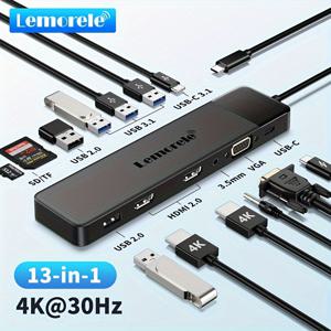 TEMU 13인치 1도크 HMTV * 2 지원 4K@30Hz VGA USB3.0 USB-C SD/TF 카드 슬롯 3.5 오디오 멀티 인 원 맥북 프로/에어 전용 읽기 하드 디스크 및 USB 플래시 드라이브